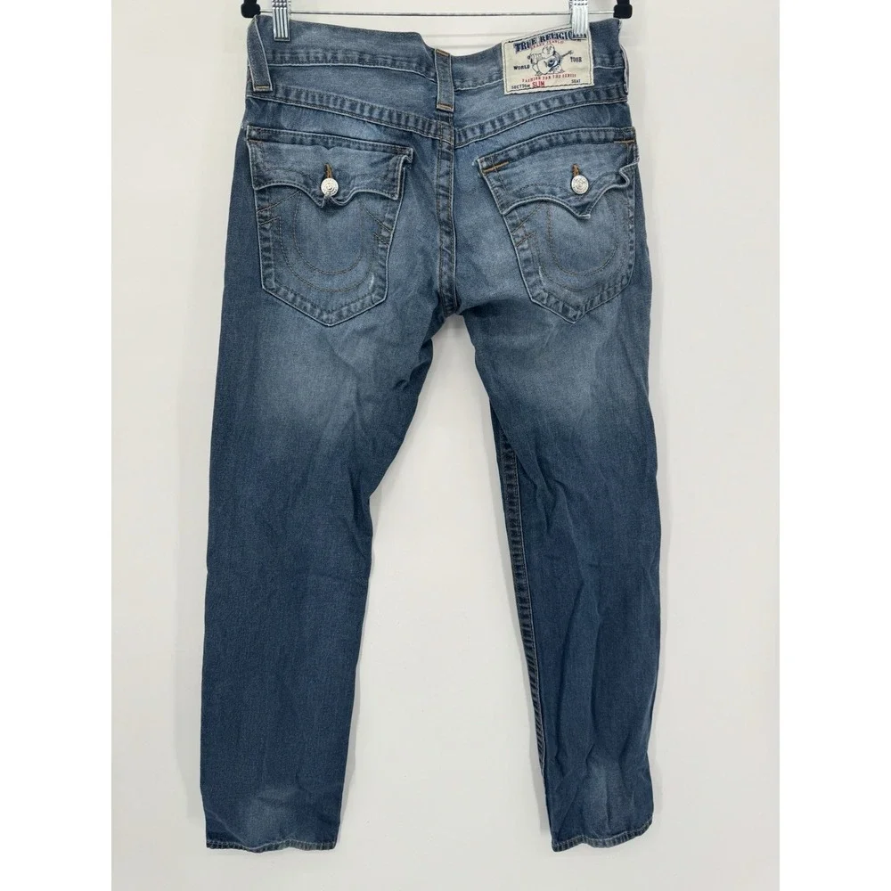 True Religion World Tour Section Slim Seat Jeans Light-Mid Wash Men's 32 USA Y2K